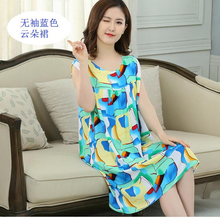 Mùa hè cotton lụa trung niên đồ ngủ nữ nhân tạo cotton nightdress cotton và chất béo cộng với kích thước lớn thai sản nightdress dịch vụ nhà