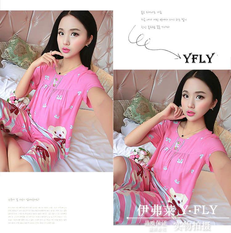 Bông lụa đồ ngủ nữ mùa hè cotton ngắn tay quần của phụ nữ mùa hè kích thước lớn cotton silk đồ ngủ nhân tạo cotton dịch vụ nhà phù hợp với