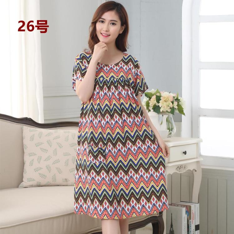 Mùa hè cộng với phân bón để tăng cotton lụa của mẹ nightdress nhân tạo bông trung niên nữ đồ ngủ ngắn tay cotton lụa thai sản nightdress