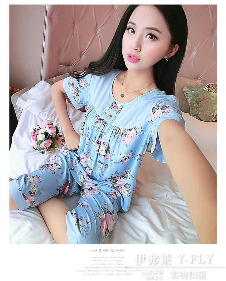 Bông lụa đồ ngủ nữ mùa hè cotton ngắn tay quần của phụ nữ mùa hè kích thước lớn cotton silk đồ ngủ nhân tạo cotton dịch vụ nhà phù hợp với