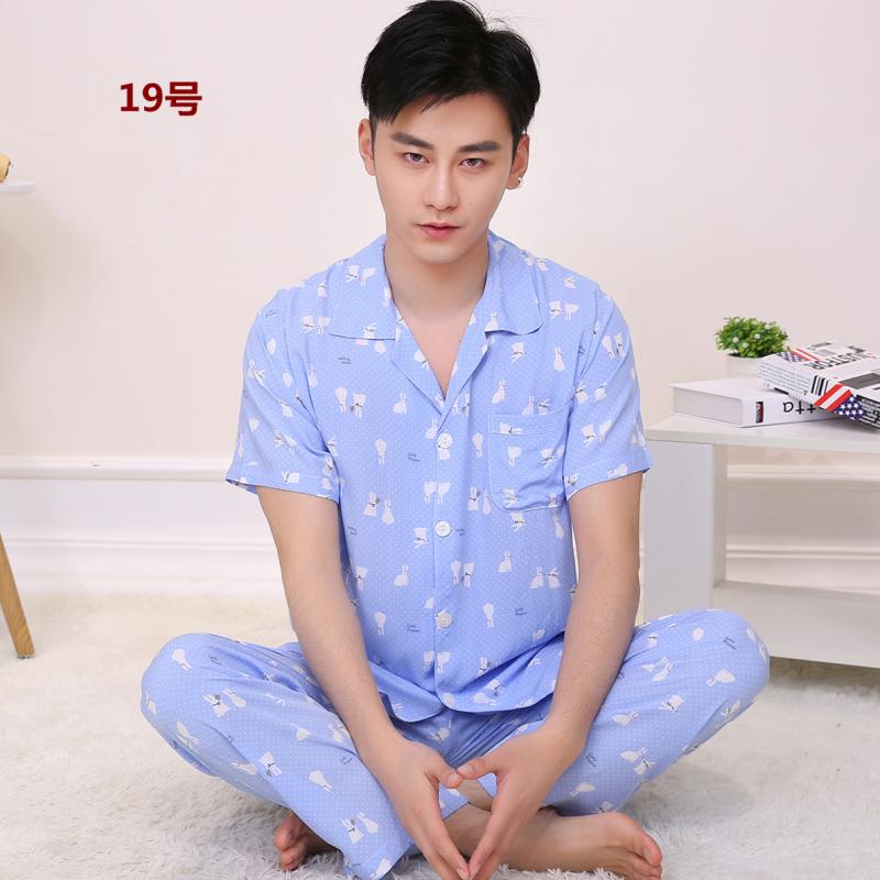 Bông lụa trung niên đồ ngủ nam mùa hè cotton quần ngắn tay đồ ngủ phù hợp với giản dị bông lụa dịch vụ nhà