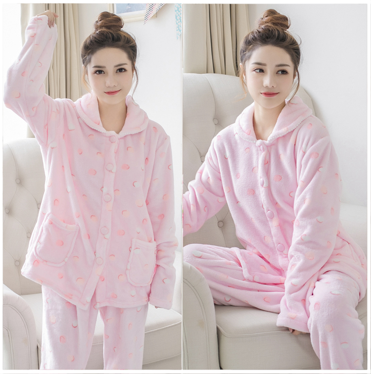 Đồ ngủ nữ mùa đông san hô nhung phim hoạt hình dễ thương dày ấm flannel dịch vụ nhà mùa đông phù hợp với hai mảnh bộ lụa mặc nhà