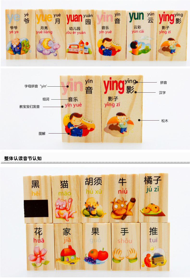 Thịt viên bằng gỗ 100 miếng đồ vật nhân vật kiến ​​thức thú vị chiếm ưu thế trong việc xây dựng khối chữ biết chữ của trẻ em đồ chơi gỗ cho bé