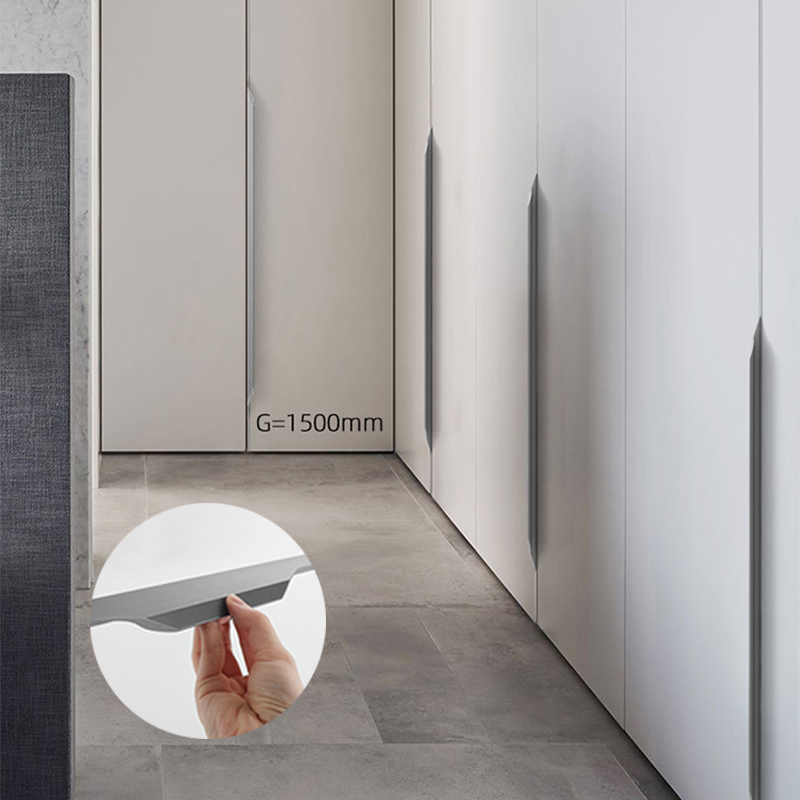 Invisible top wardrobe door handle one door to the top overall cabinet free punching extension strip minimalist pearl gray thumb handle