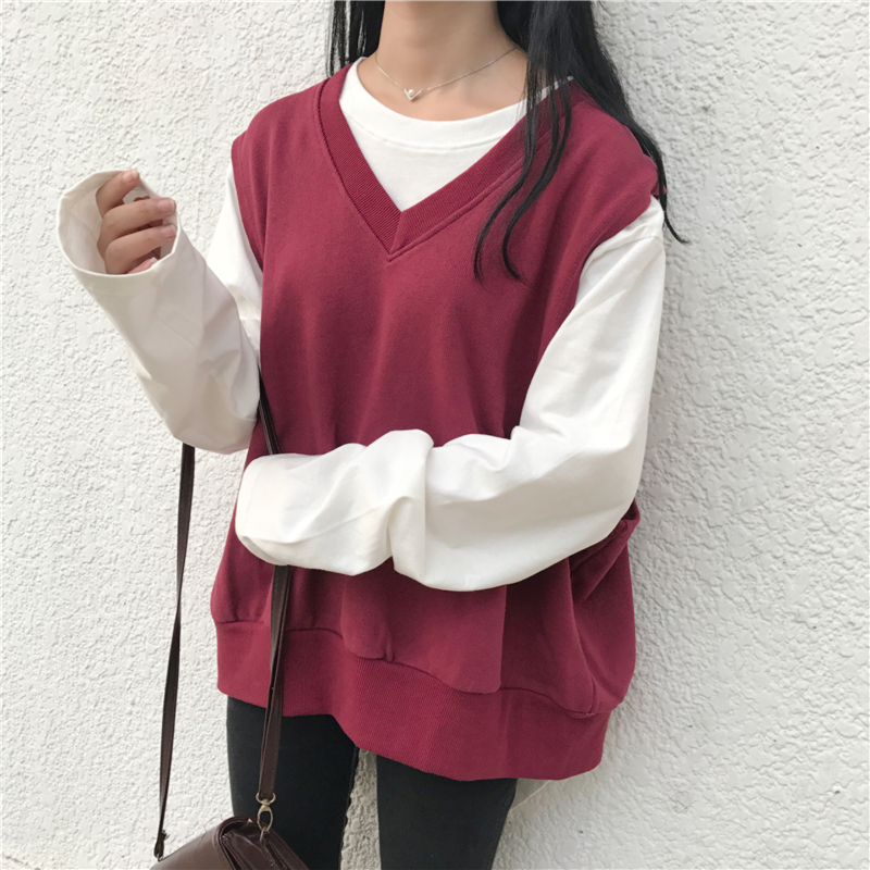 Mùa thu ulzzang vest nữ sinh viên phiên bản Hàn Quốc bf phong cách Harajuku áo len hoang dã áo khoác bò nữ