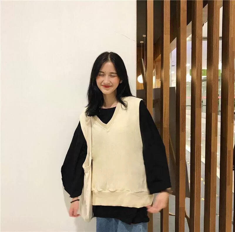 Mùa thu ulzzang vest nữ sinh viên phiên bản Hàn Quốc bf phong cách Harajuku áo len hoang dã áo khoác kaki nữ