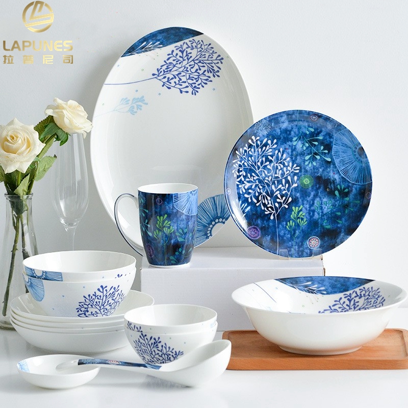 lapunes Nordic Chinese light luxury golden dishes set household bone china tableware ceramic dishes bowl chopsticks gift