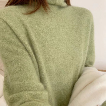 Brushed Cashmere Wool 5217 Korean Style Trendy High-Neck Plain Knit Sweater Fashionable Soft and Fluffy Sweater