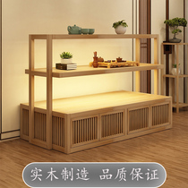 Nakajima cabinet solid wood new Chinese tea shop display cabinet running water table double-sided display cabinet stepped shelf rack