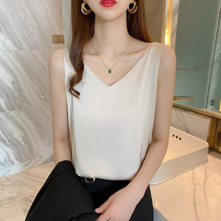 Camisole for Women, Summer Suit Inner Layer, White Base Shirt, Satin Acetate V-Neck, Faux Silk Smooth Outerwear Top