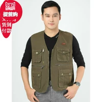 Mùa xuân và mùa thu nam trung niên cotton V-cổ cỡ lớn nhiều túi vest giản dị câu cá nhiều túi chụp ảnh vest áo ấm nam mùa đông