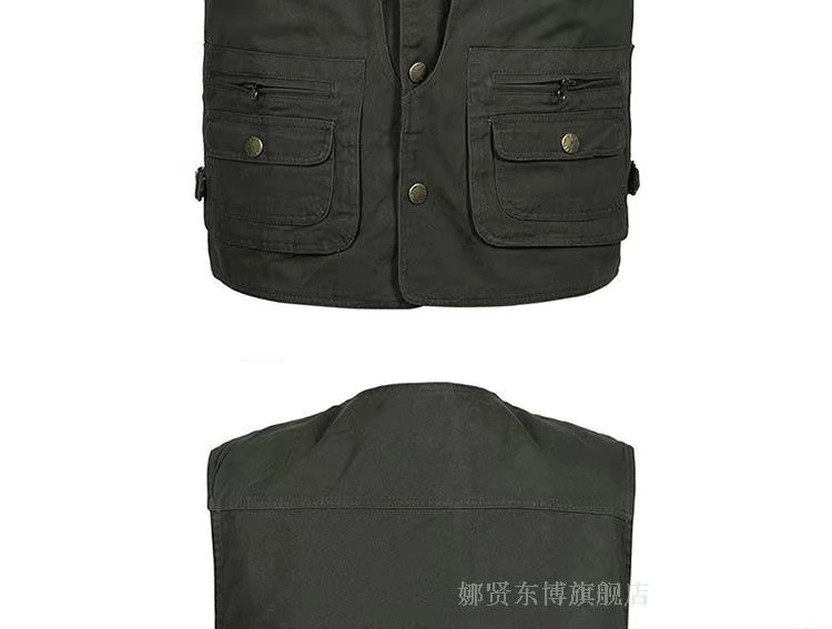 Áo thun nam mùa thu nhiều túi cotton đơn cổ chữ V chụp ảnh giải trí câu cá giải trí nhiều túi vest vest cỡ lớn áo ba lỗ nam tập gym
