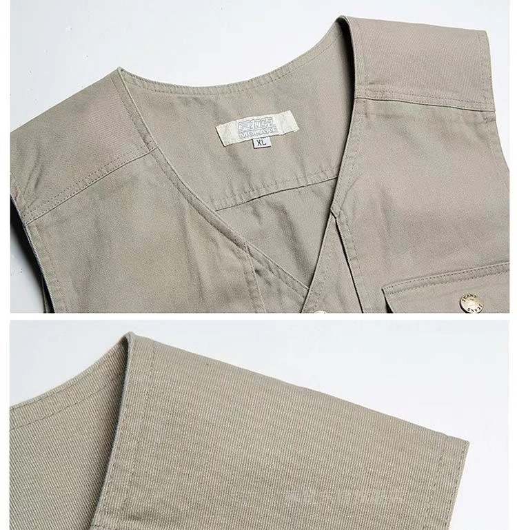 Áo thun nam mùa thu nhiều túi cotton đơn cổ chữ V chụp ảnh giải trí câu cá giải trí nhiều túi vest vest cỡ lớn áo ba lỗ nam tập gym