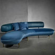 Nordic curved sofa living room Villa beauty salon studio shop blue sofa negotiation rest Noble Concubine