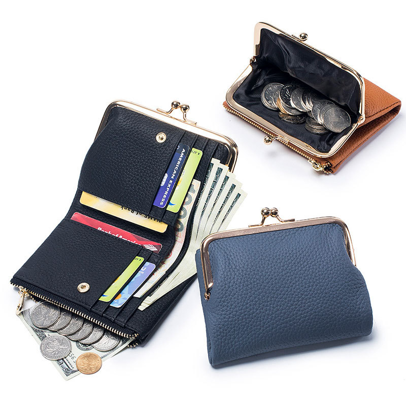 New Fashionable Genuine Leather Wallet, Versatile Multi-Functional Clip Coin Purse, Solid Color Multi-Compartment Card Holder, Short Storage Bag