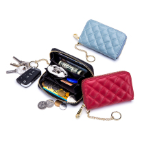 New multifunctional genuine leather zipped coin bag embroidered mini woman style key bag card bag zero wallet two-in-one