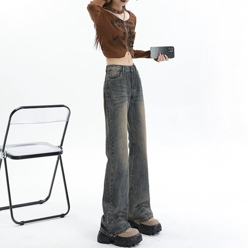 Ретро джинсы, дизайнерские штаны, длинные штаны-клёш, в американском стиле, тренд сезона, по фигуре, оверсайз