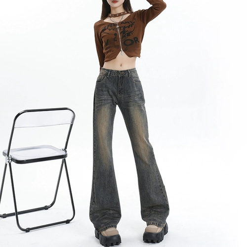 Ретро джинсы, дизайнерские штаны, длинные штаны-клёш, в американском стиле, тренд сезона, по фигуре, оверсайз