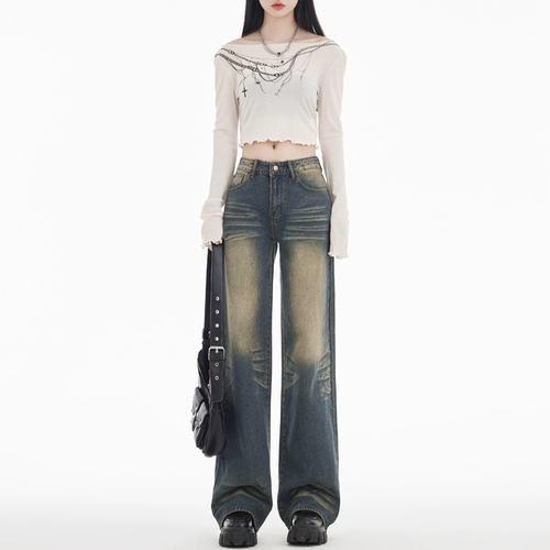 Ретро джинсы, штаны для отдыха, в американском стиле, свободный прямой крой