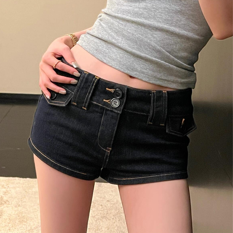 Blue-Gray Low-Waist Denim Shorts for Women 2026 Spring and Summer New American Style Retro Stretchy Slimming Ultra-Short Hot Pants