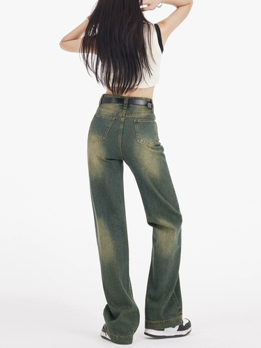 Ретро демисезонные прямые свободные джинсы, штаны, леггинсы, европейский стиль, по фигуре, свободный крой