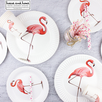 Disposable Flamingo pattern Net red paper plate paper tableware dinner plate picnic party bombing equipment Nordic environmental protection