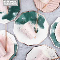 Felice fazy disposable paper tableware ink style Chinese paper tableware party bronzing dessert tablecloth