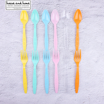 Disposable plastic spoon ins colored fork fork spoon fruit fork wild tableware cake fork multi-color optional