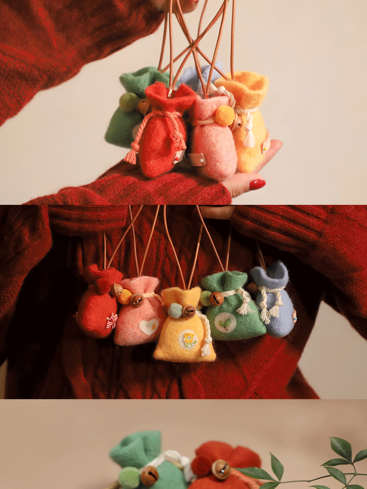 羊毛フェルト ハンドメイド 新年開運お守り 手作りチャーム