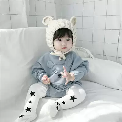 ins Autumn Korean infant bag fart climbing clothes Cute bear loose sweater Men and Women baby animal baby jumpsuit