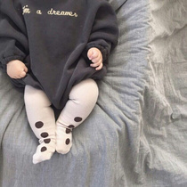 ins spring and autumn baby pure cotton large PP plus velvet pantyhose for men and women baby Foreign style Polka dot all-round leggings