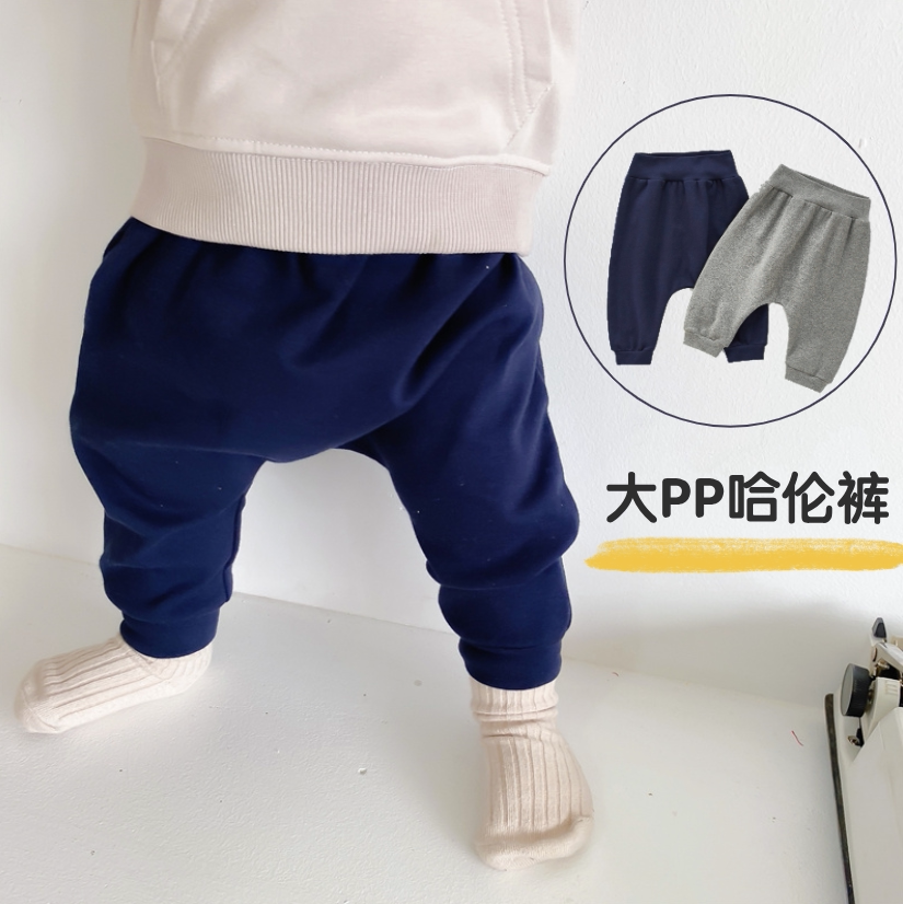 Boy Casual Long Pants Han Version Spring Autumn Clothing Infant Pure Cotton Kharen Pants Baby Loose 100 lap high waist cotton pants