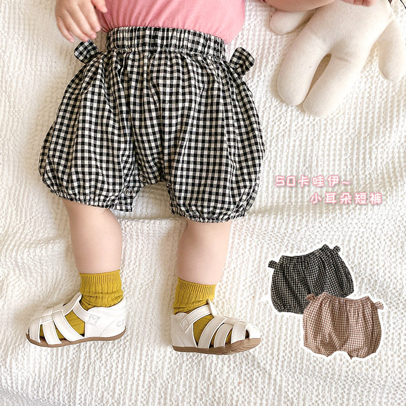 Baby pants Summer clothes Han version Baby small ears Plaid loose shorts for men and women Cute Casual Light Cage Pants