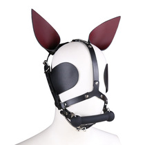 Black pointed ear dog bone mouth plug cover leather headgear sm leather leather cowhide sex mask eye mask mask supplies