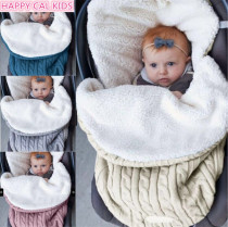 ins baby sleeping bag baby thickened velvet knitted warm zipper sleeping bag wool cart sleeping bag