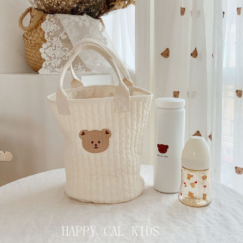 South Korea Ins Mommy Bucket Bag Embroidered Quilted Handbag Baby Stroller Hanging Bag Milk Bottle Diaper