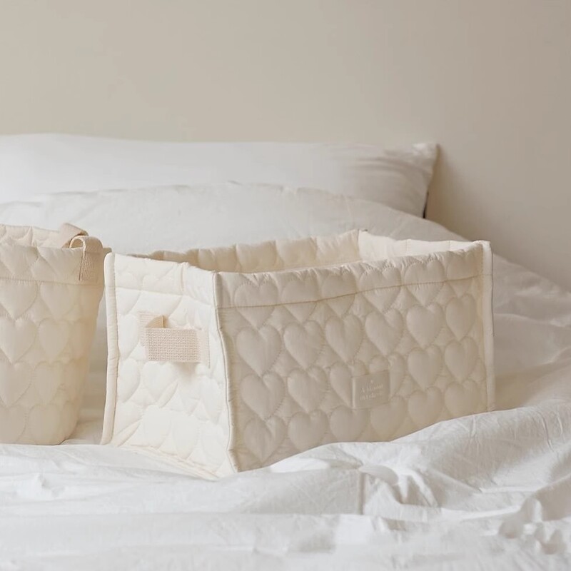 Korean ins Style Quilted Heart Fabric Square Storage Basket Children's Toy Storage Basket Baby Bedside Diaper Bag