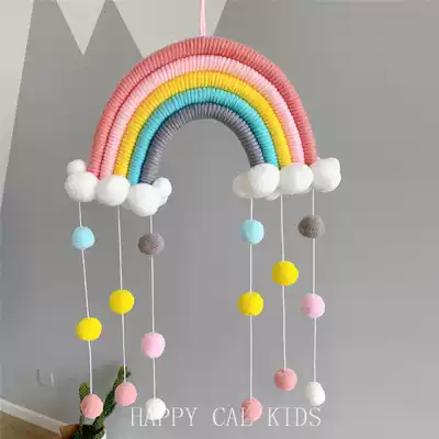 ins Nordic three-dimensional cute hand-woven clouds rainbow hair ball wall decoration children's room decoration hanging ornaments