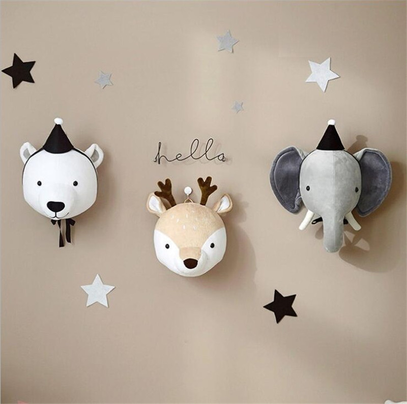 ins children's baby room animal head bear deer elephant wall-mounted environmental protection wall hanging solid styling decoration