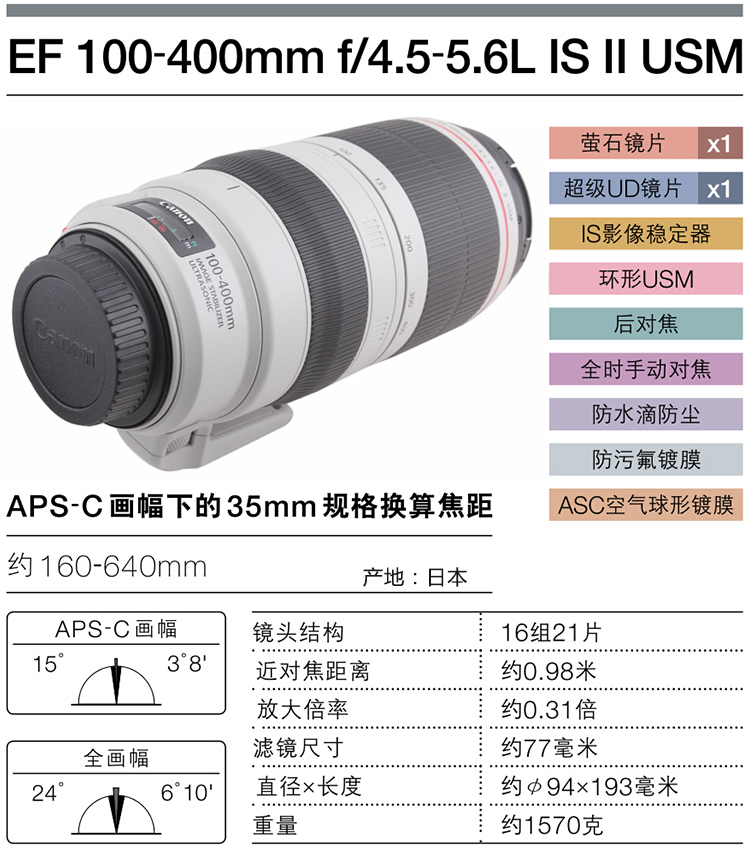 Canon 100-400 EF 100-400mm f / 4.5-5.6L IS II ống kính thỏ trắng thế hệ thứ hai