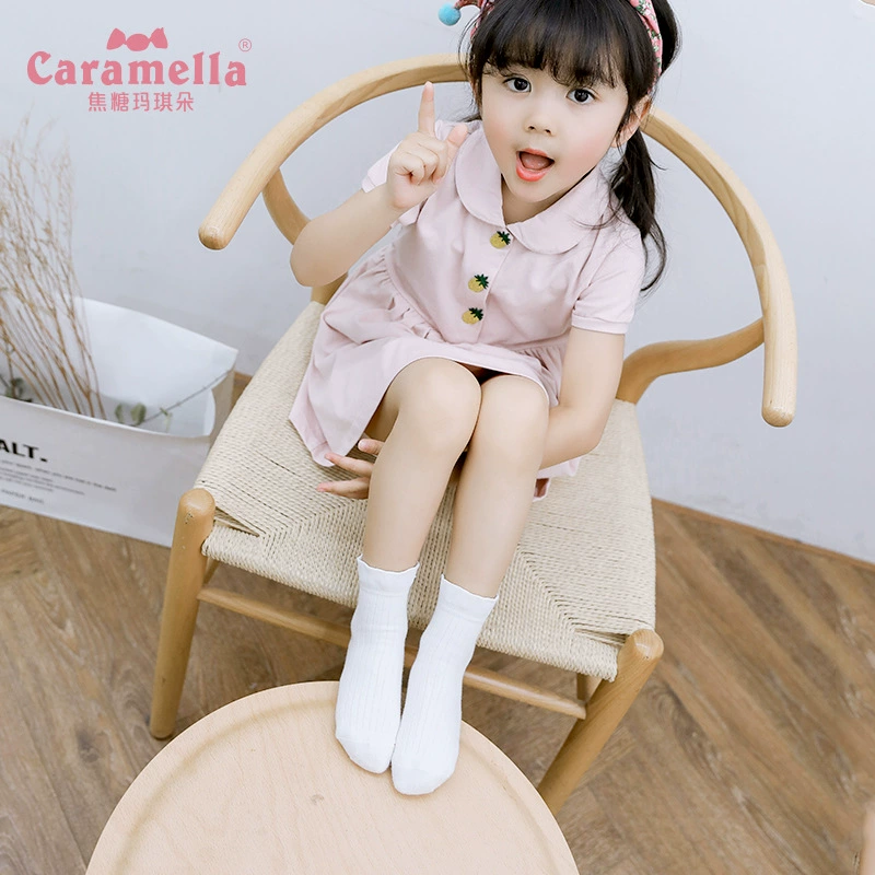 Caramella mùa xuân và mùa hè sản phẩm mới ren ống trung trẻ em 5 đôi tất cotton vớ bông cho bé gái - Vớ bông