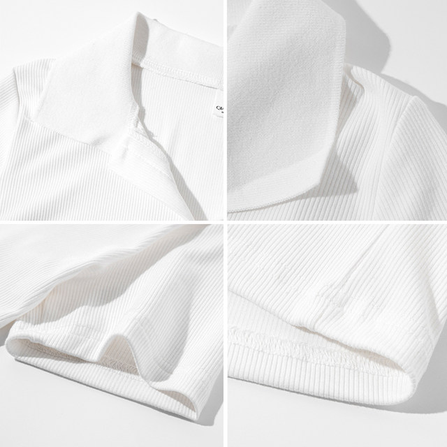 ins Casual Style White Polo Collar Short-Sleeved T-Shirt for Women, New Summer Style with Pleated Waist Design, Slim Fit and Flattering Top