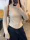 Pure Desire Style Small Stand Collar Fleece-Lined Base Shirt for Women, New Winter Korean Version Slim Fit Irregular Fishbone Long-Sleeve T-Shirt for Women