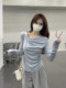 Gentle and Elegant Pleated Scoop-Neck Long-Sleeve T-Shirt for Women, Spring New Korean Style Slim-Fit Base Shirt