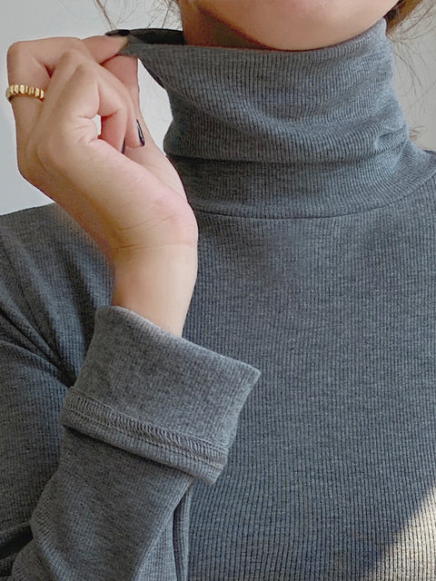 Basic High-Neck Brushed Thin Velvet Spring and Autumn Base Layer Shirt for Women, New Korean Style Slim Fit Warm Long-Sleeve T-Shirt for Women in Winter