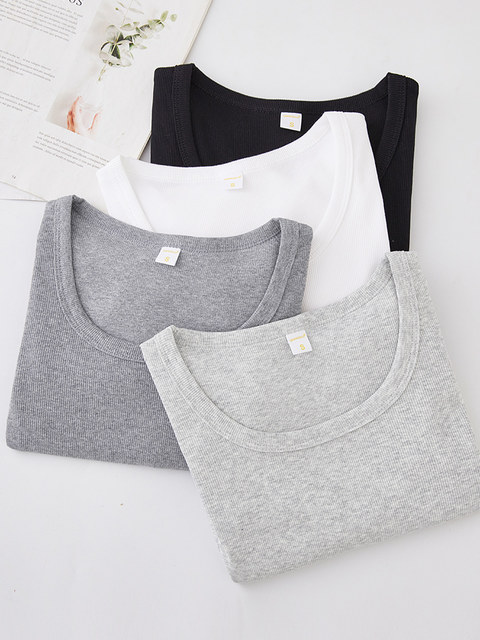 ins Hot Girl Round Neck Brushed Thin Fleece Long Sleeve T-Shirt for Women, Short Style, New Spring Slim Fit for Petite Women, White Base Shirt