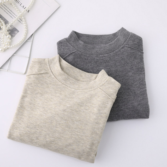 Trendy Half-High Collar Brushed Fleece Women's Long-Sleeve T-Shirt, New Winter Korean Style Slim-Fit Patchwork Mid-Neck Base Shirt for Women