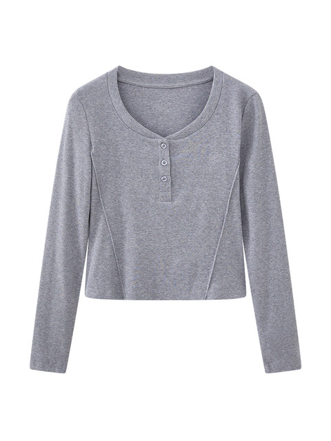 Exquisite Letter Embroidery Round Neck Long-Sleeve T-Shirt for Women, New Spring Design with Fishbone Pattern, Slim Fit Sweetheart Neckline Versatile Top