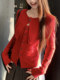 Chic Single-Breasted Faux Two-Piece Long-Sleeve T-Shirt for Women, 2026 Spring New Slim-Fit Pure Desire Style Design Cardigan