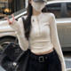 Chic Half-Zip Round Neck White Long-Sleeve T-Shirt for Women 2025 Autumn and Winter New Slim-Fit Base Shirt Women's Short Top